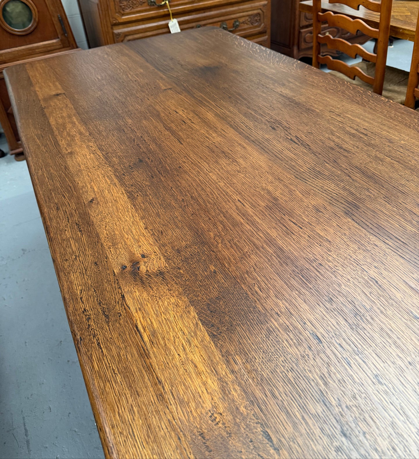 Vintage Spanish Style Oak Dining Table With Wrought Iron Base