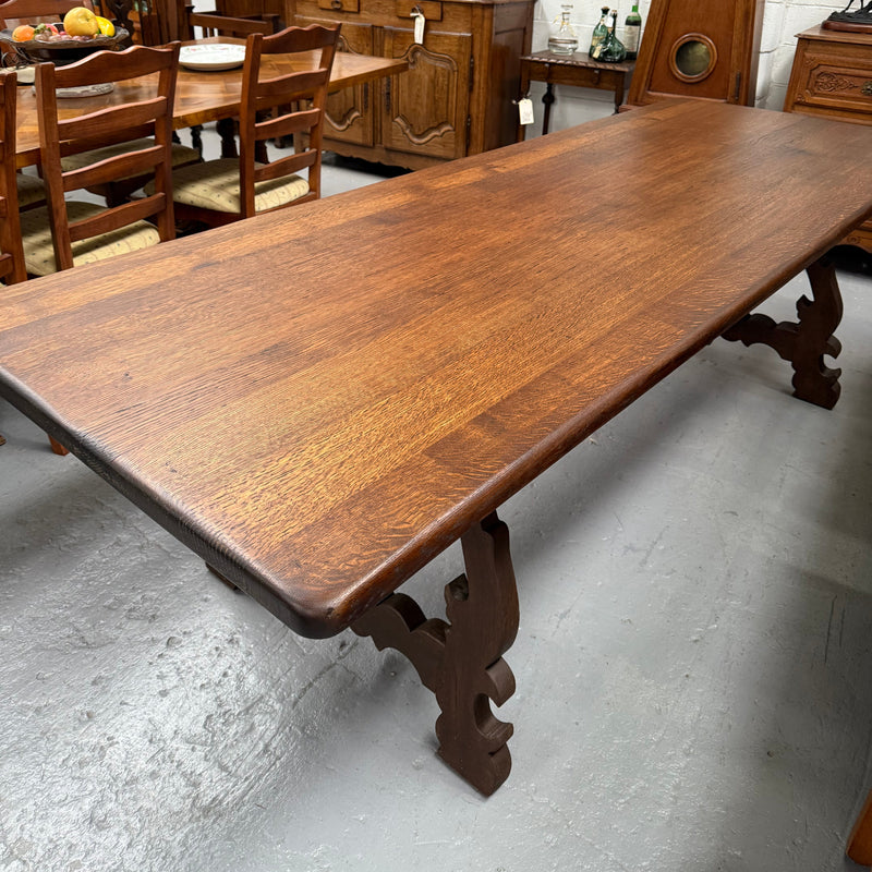 Vintage Spanish Style Oak Dining Table With Wrought Iron Base