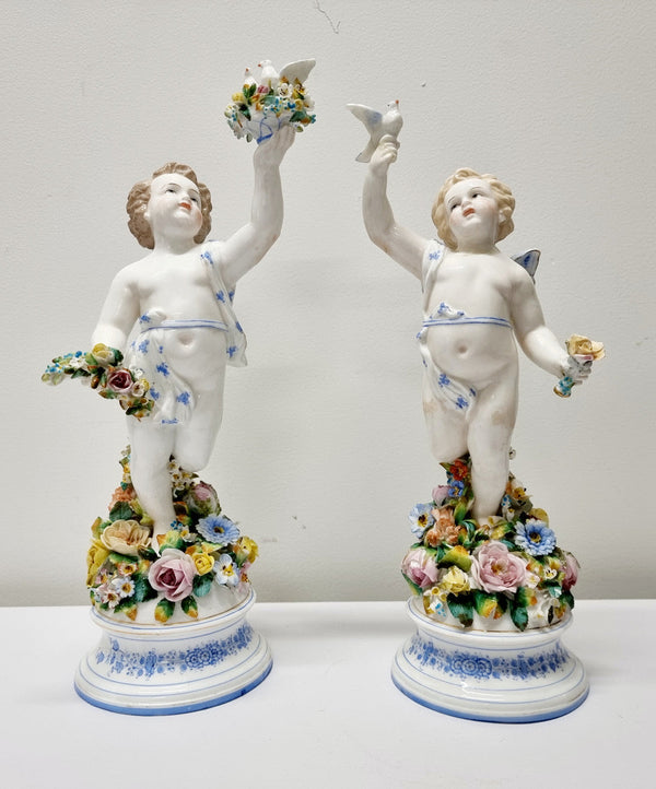 Stunning pair of Victorian Sitzendorf figurines of "Summer & Spring". They have been sourced locally and are in good "as found condition" with some minor wear and tear.
