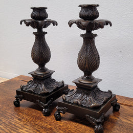 Stunning pair of Antique 19th Century French bronze candlesticks. In good original condition. Please view photos as they help form part of the description.