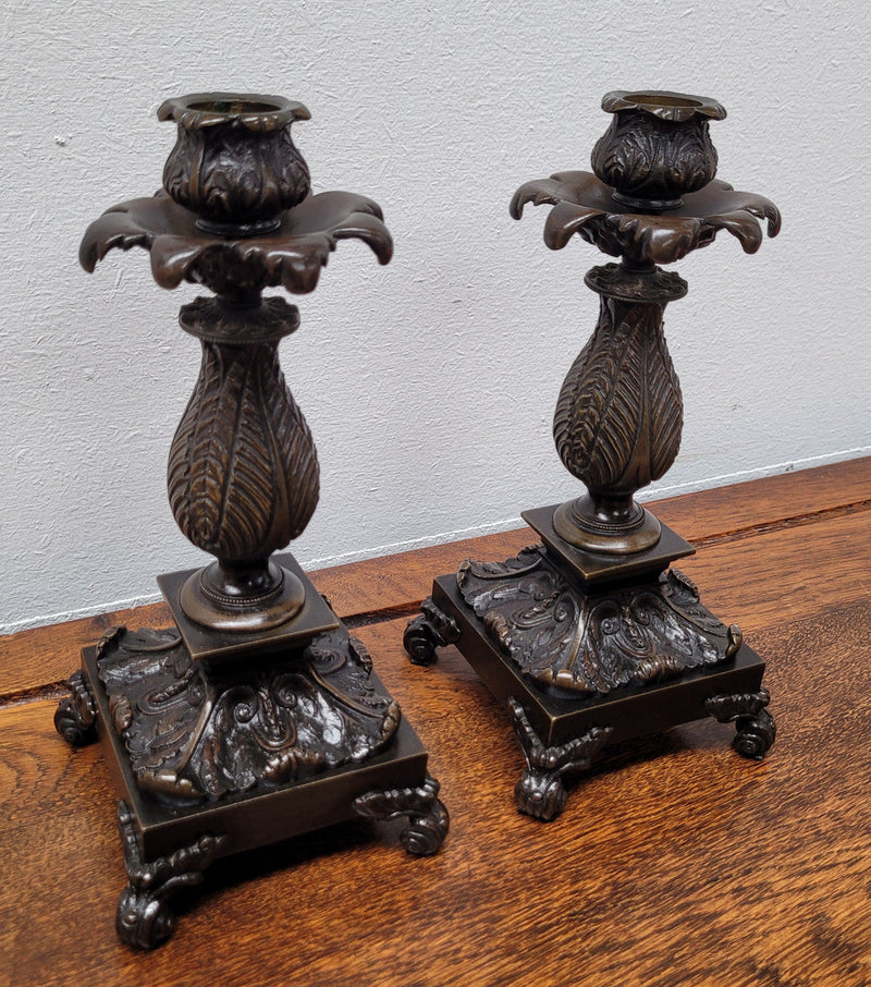 Stunning pair of Antique 19th Century French bronze candlesticks. In good original condition. Please view photos as they help form part of the description.