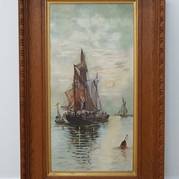 <span style="font-size: 0.875rem;">An Edwardian "Ship Scene" oil on canvas painting, framed in a timber frame. Sourced locally and </span><span style="font-size: 0.875rem;">in good original condition.</span>
