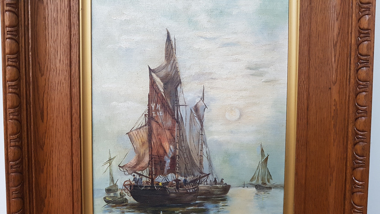 <span style="font-size: 0.875rem;">An Edwardian "Ship Scene" oil on canvas painting, framed in a timber frame. Sourced locally and </span><span style="font-size: 0.875rem;">in good original condition.</span>