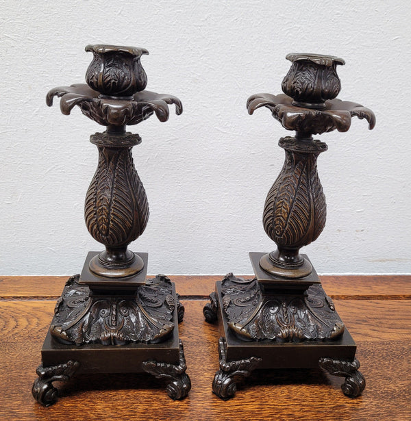 Stunning pair of Antique 19th Century French bronze candlesticks. In good original condition. Please view photos as they help form part of the description.