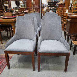 Pair from the set of six grey upholstered dining chairs