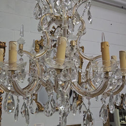 Matching Pair Of Antique French Ten Arm Crystal And Bronze Chandeliers