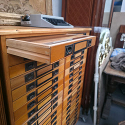 Dovetailed glass-topped specimen drawer with metal label holder and recessed pulls