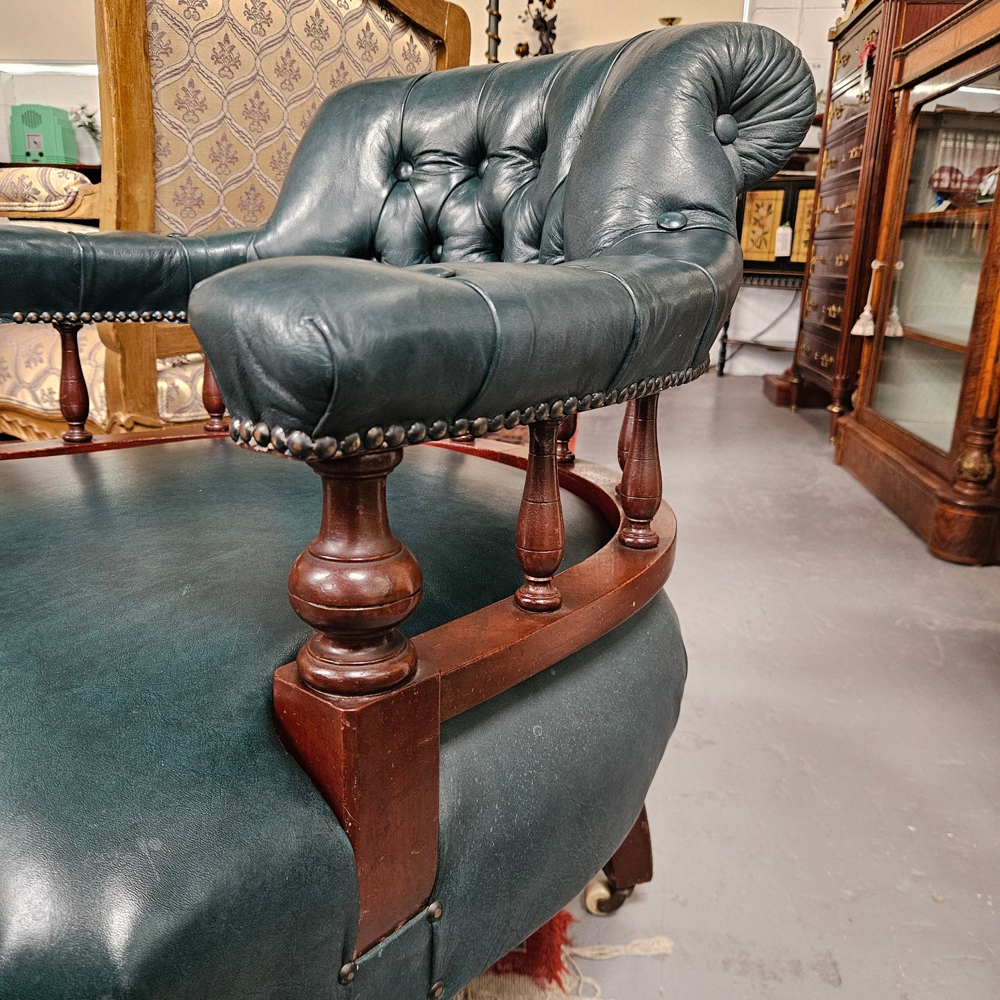 Antique Mahogany Leather Upholstered Captain / Office Chair