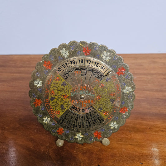 Vintage Embossed Brass Perpetual Calendar on Stand