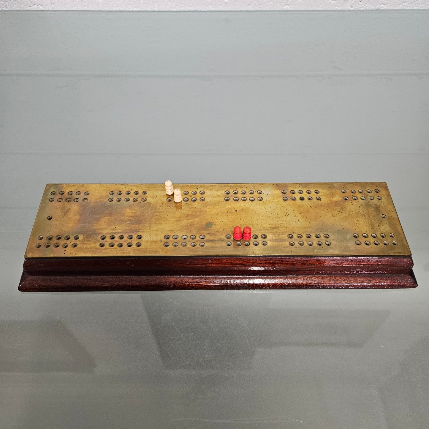 Vintage Brass & Timber Cribbage Board