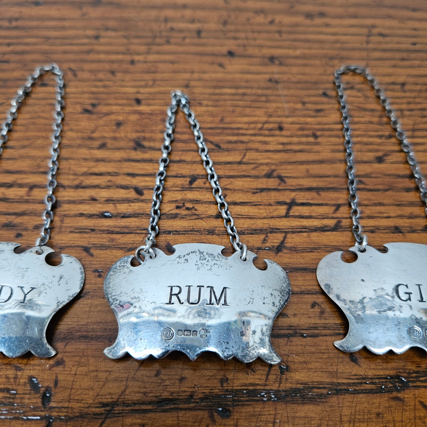 Set of Four Vintage Silver Decanter Labels