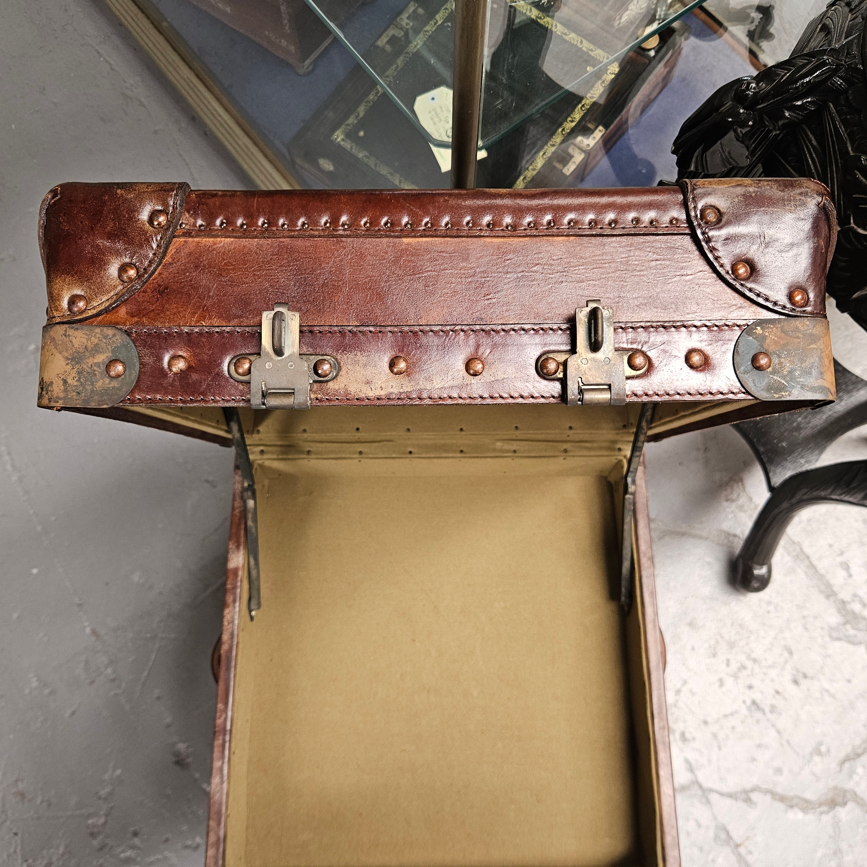 Portable Leather Filing Cabinet / Side Table | Antique & Vintage | Moonee Ponds Antiques | Australia Wide Delivery
