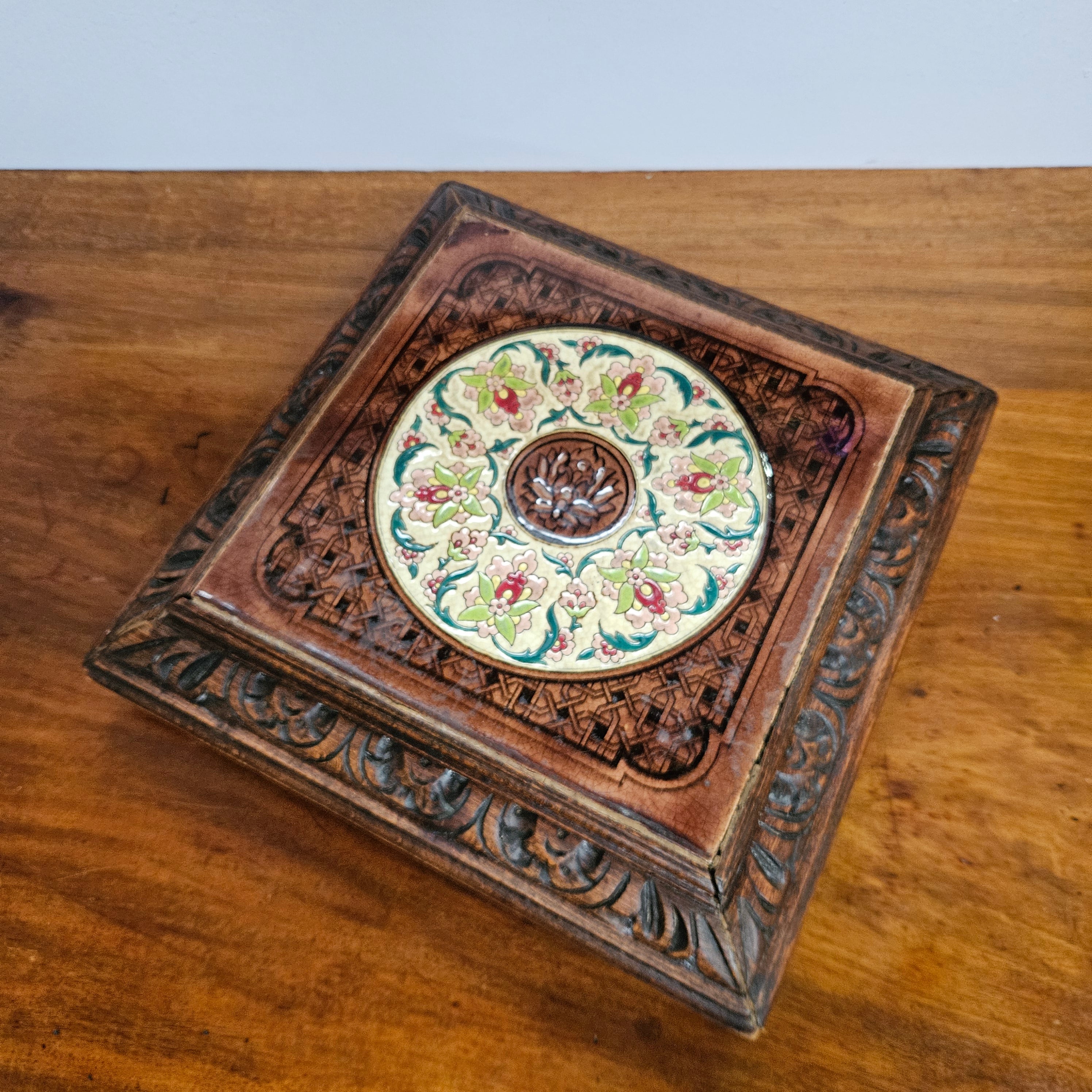 Antique French Tiled Top & Wooden Base Trivet/Teapot Stand | Antique & Vintage | Moonee Ponds Antiques | Australia Wide Delivery
