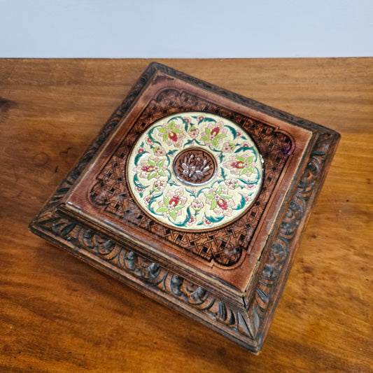 Antique French Tiled Top & Wooden Base Trivet/Teapot Stand