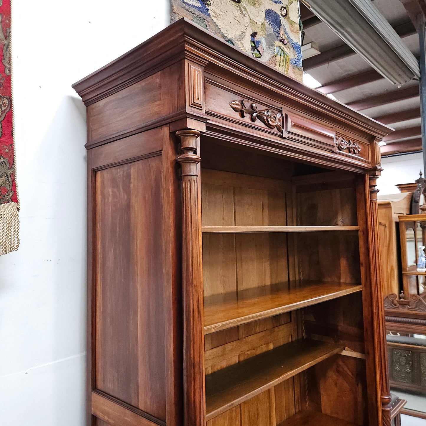 Henry 2nd Style 19th Century Walnut Open Bookcase With Drawer