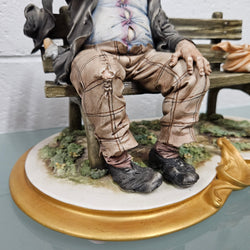 Vintage Capodimonte Tramp Sitting on Park Bench | Antique & Vintage | Moonee Ponds Antiques | Australia Wide Delivery