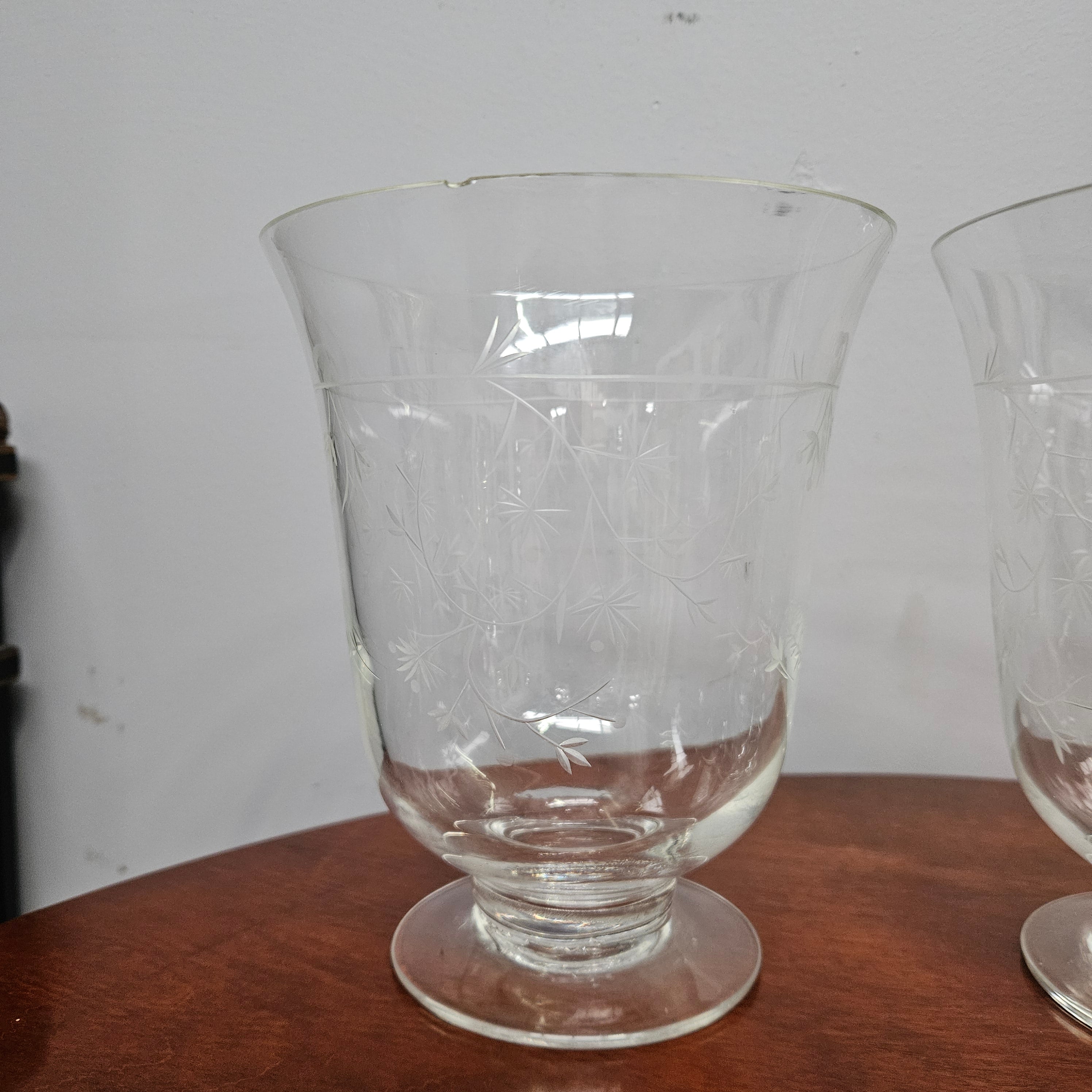 Pair Victorian Or Earlier Etched Glass Vases/Candle Holders