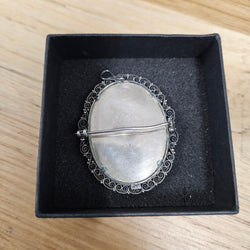 Vintage Hand Painted Portrait Of Our Lady Of Sorrows  In A Silver (800) Frame