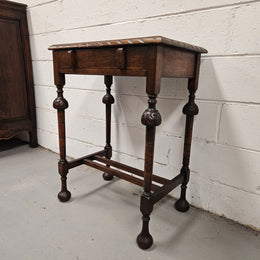 Period Oak Side Table With Drawer