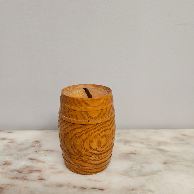 Vintage Treen Oak Barrell Money Box