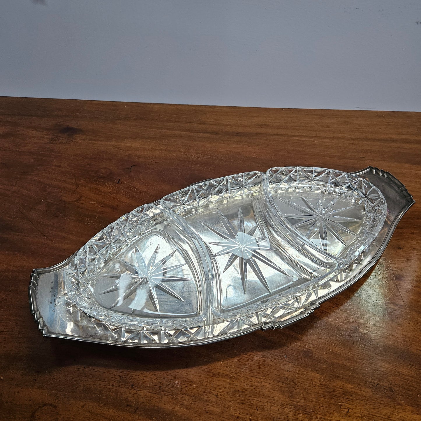 Hardy Brothers EPNS Silver Tray & Cut Crystal Dividers