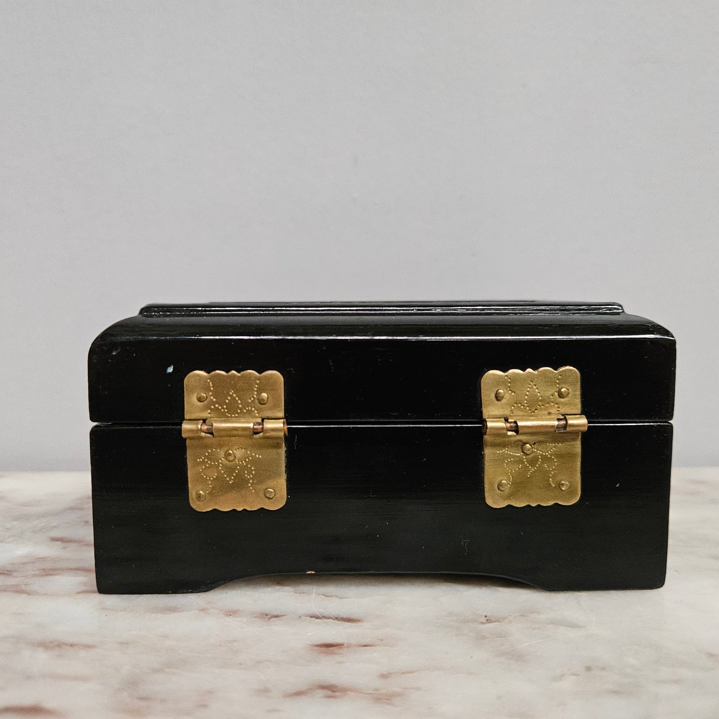 Chinese Lacquer & Brass Trinket Box