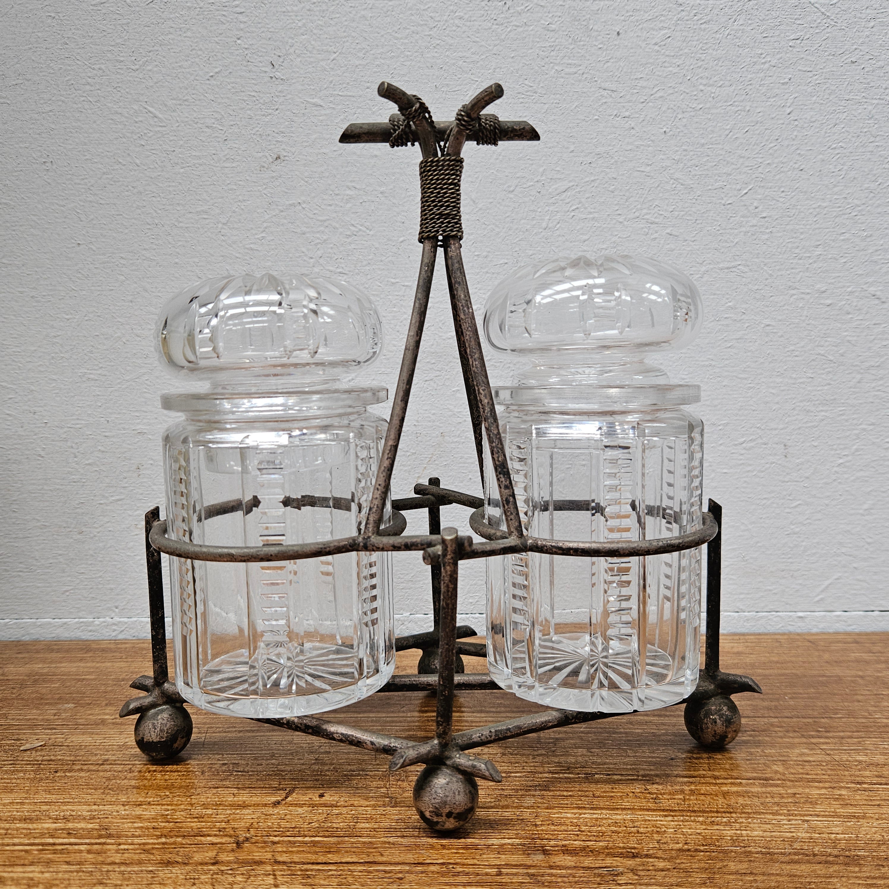 Antique Pick/Olive Glass Set In Stand | Antique & Vintage | Moonee Ponds Antiques | Australia Wide Delivery