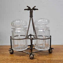 Antique Pick/Olive Glass Set In Stand | Antique & Vintage | Moonee Ponds Antiques | Australia Wide Delivery