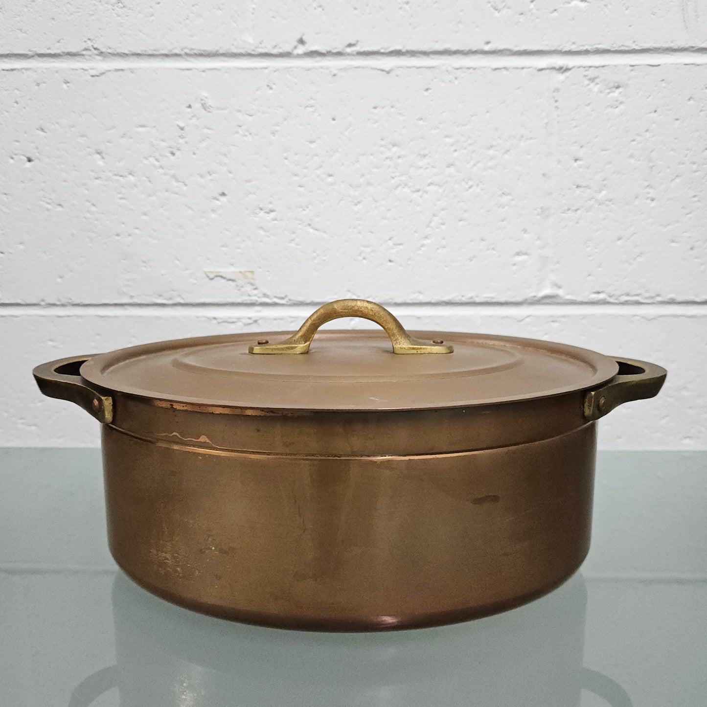 Antique Large Brass Handled & Copper Tin Lined Pot