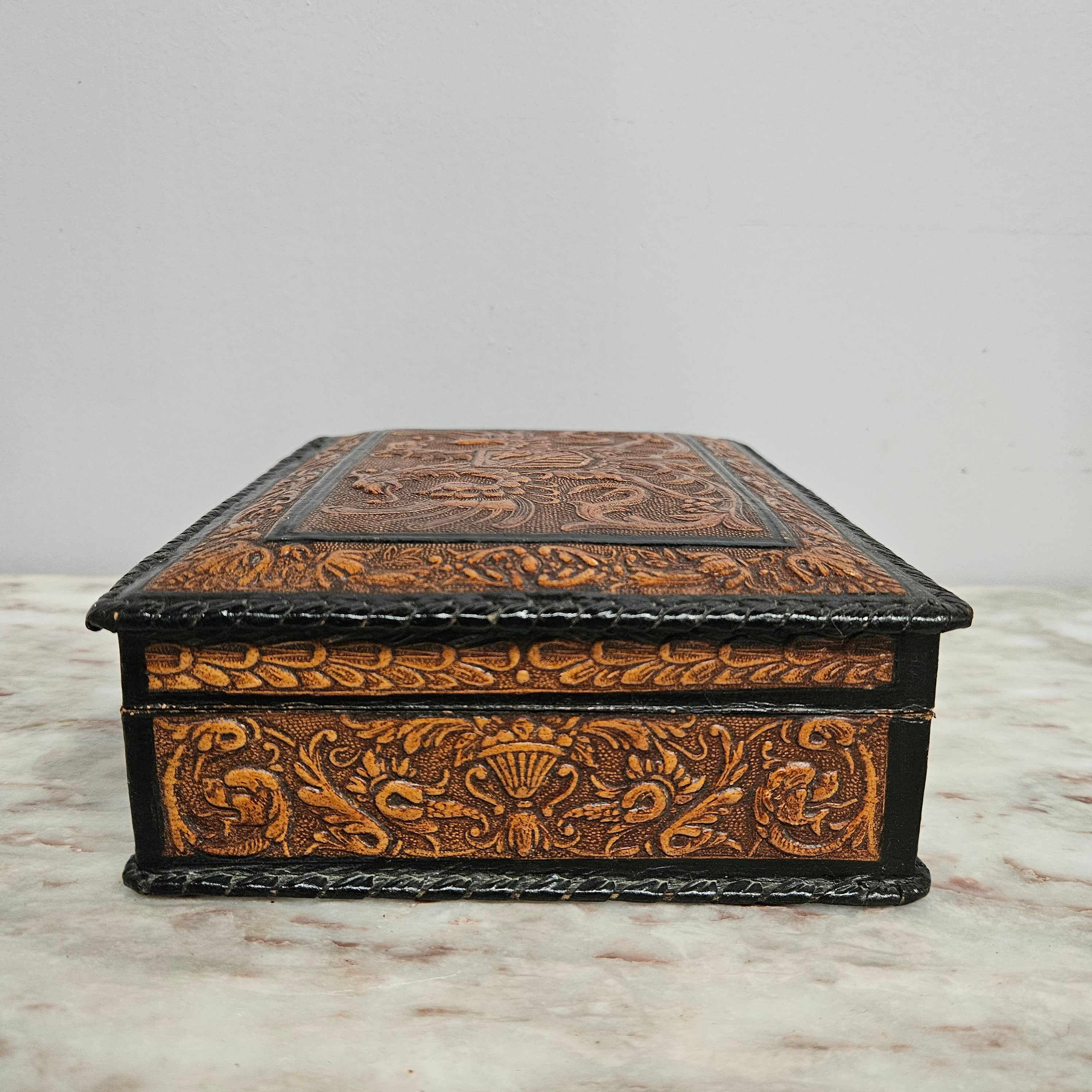 Vintage Spanish Embossed Leather Trinket/Jewellery Box | Antique & Vintage | Moonee Ponds Antiques | Australia Wide Delivery