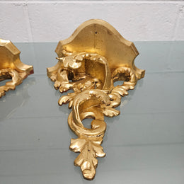 Pair Of Gilt & Wood Carved Wall Shelf Brackets
