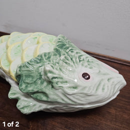 Vintage Italian Hand painted Majolica Fish Covered Dish