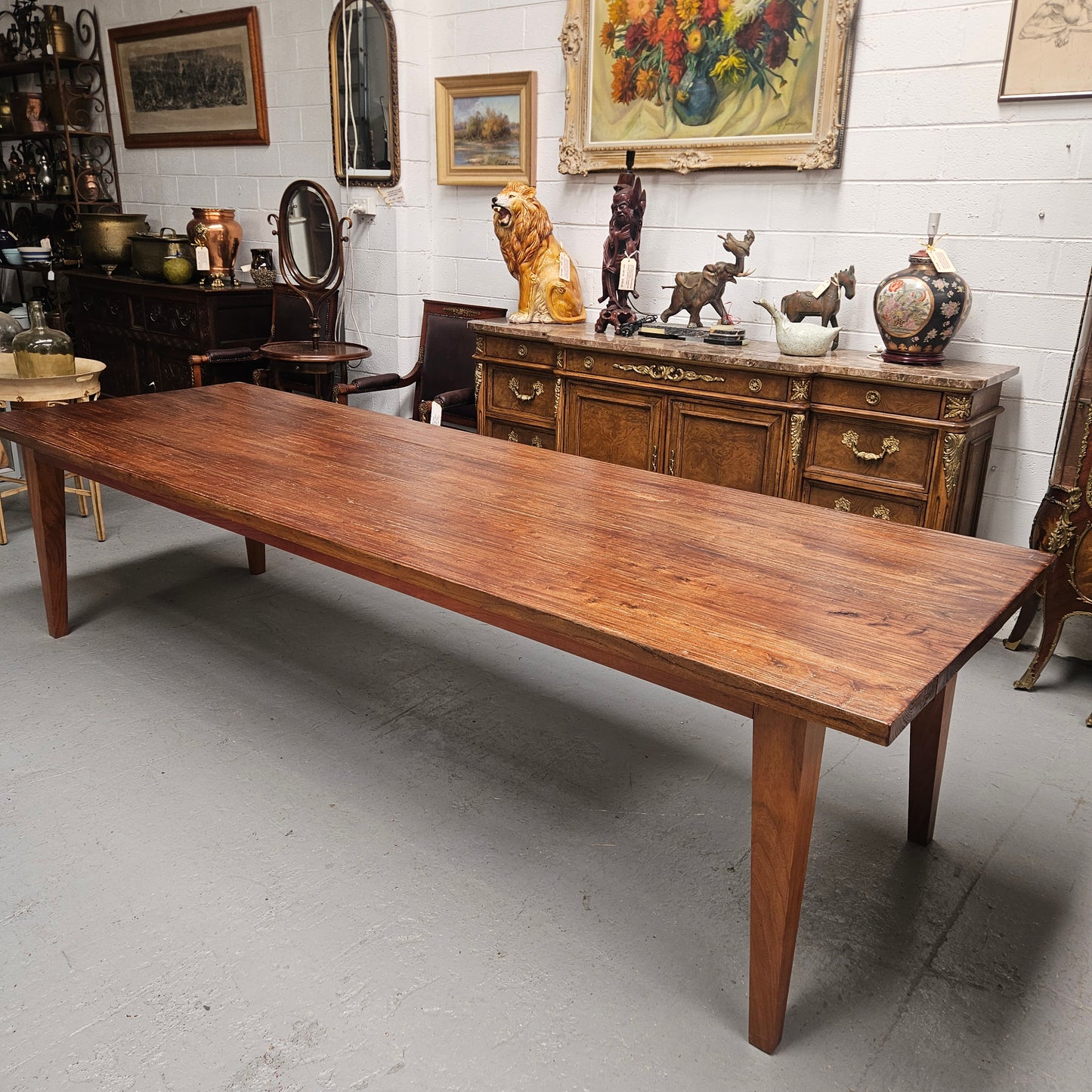 3 Meter Vintage Reclaimed Elm Top Farmhouse Style Dining Table