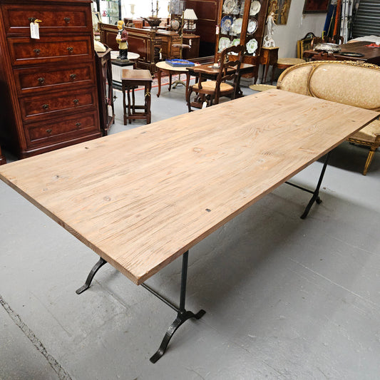 Trestle Dining Table With Reclaimed Pine Top And Antique Wishbone Industrial Iron Legs