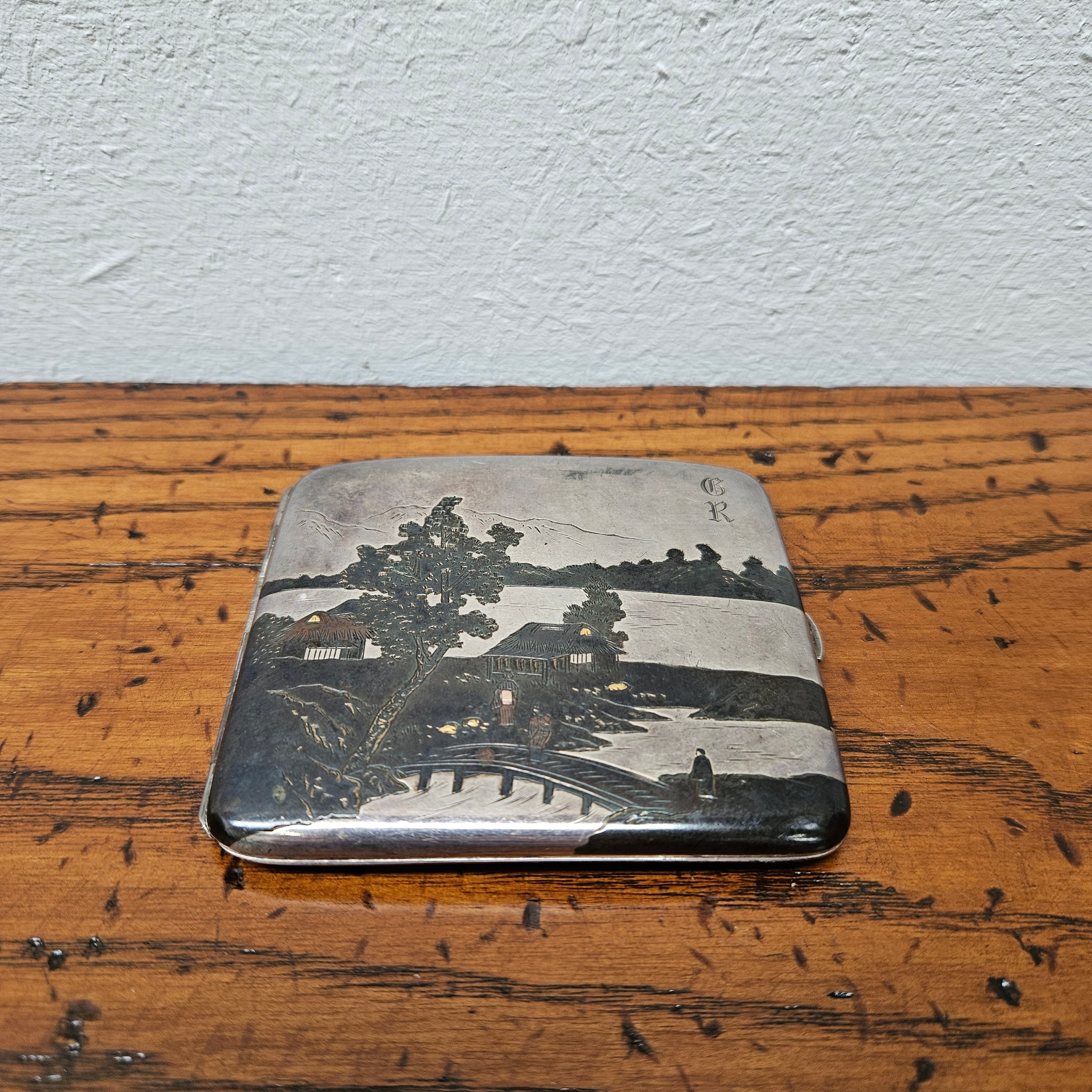 Antique Japanese Mixed Metal Engraved/Embossed Cigarette Case