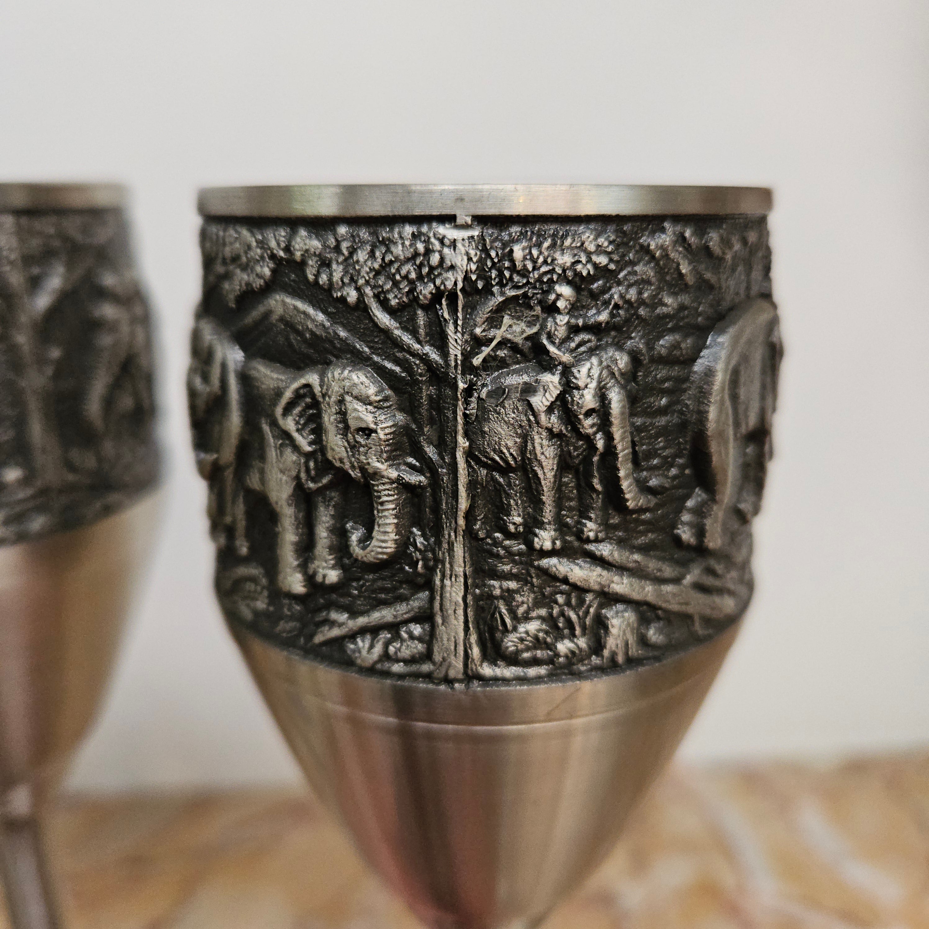 Vintage Pewter Elephants Goblets Set of Four | Antique & Vintage | Moonee Ponds Antiques | Australia Wide Delivery