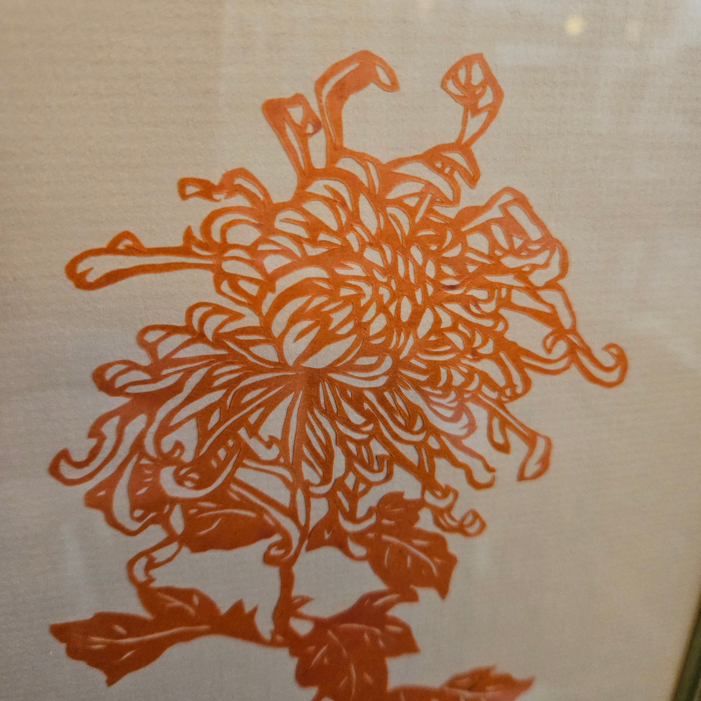 Oriental Finely Cut Paper Chrysanthemums Framed Decoration