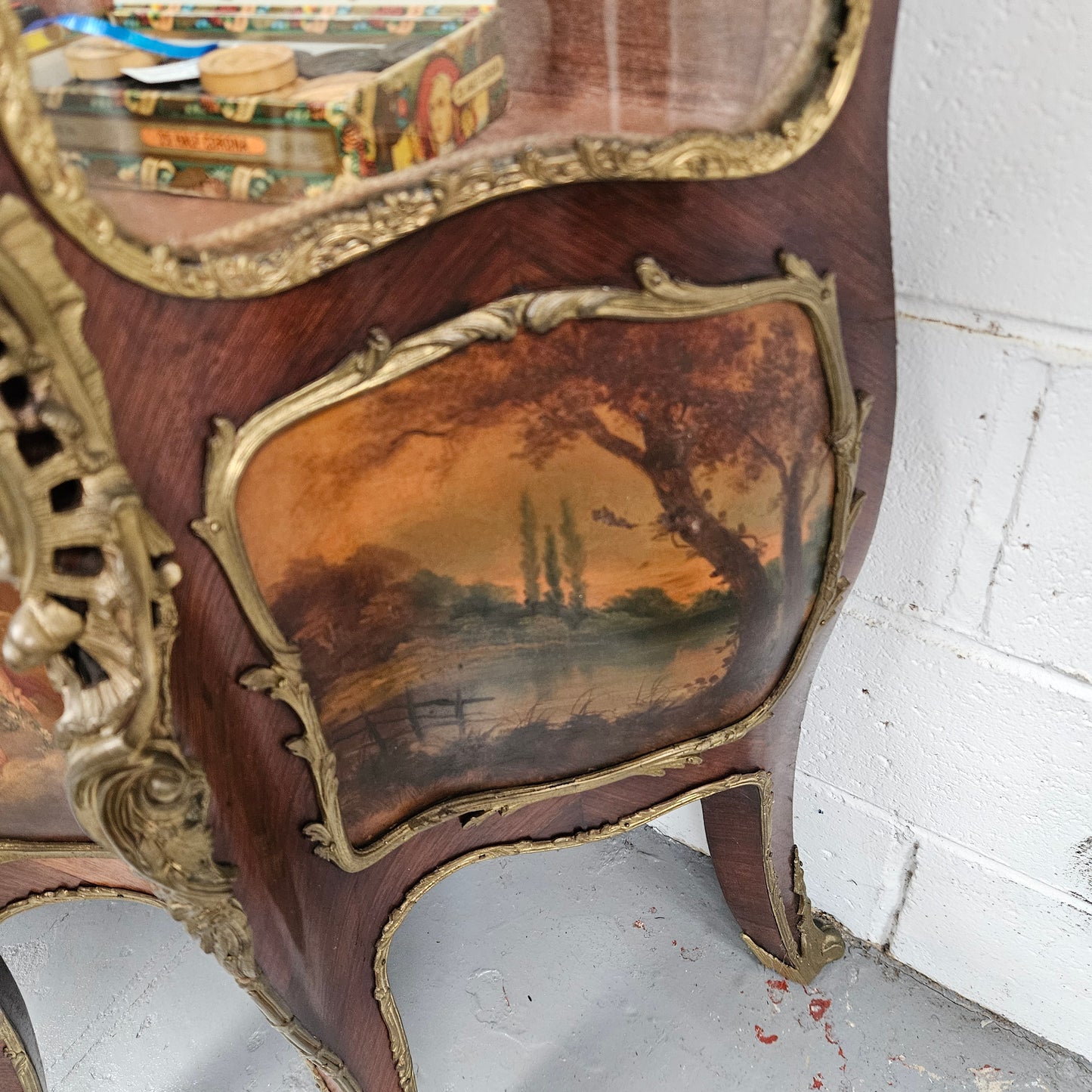 Rare Rosewood Vitrine With Stunning Hand Painted Panels & Gilt Bronze Ormolu trim