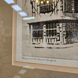 Framed Etching "Black and White Houses Hereford" by E Mayberry | Antique & Vintage | Moonee Ponds Antiques | Australia Wide Delivery