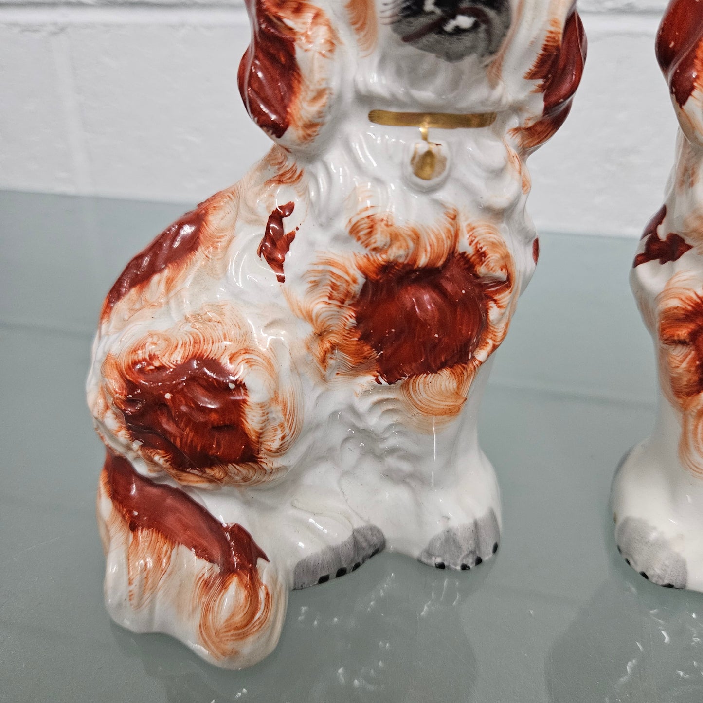 Pair of Antique Staffordshire Spaniels Statues