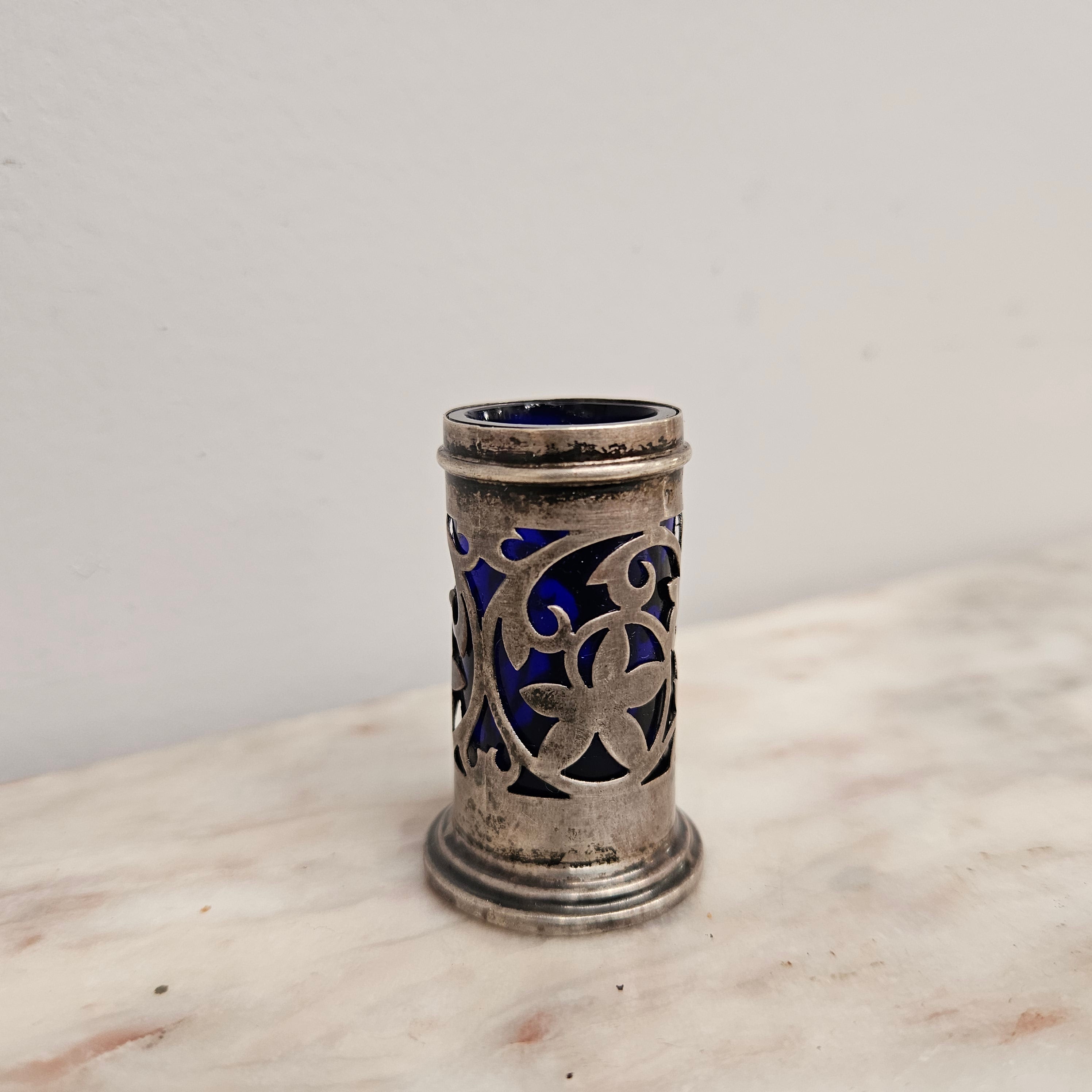 Edwardian Birmingham Silver & Bristol Blue Toothpick Holder | Antique & Vintage | Moonee Ponds Antiques | Australia Wide