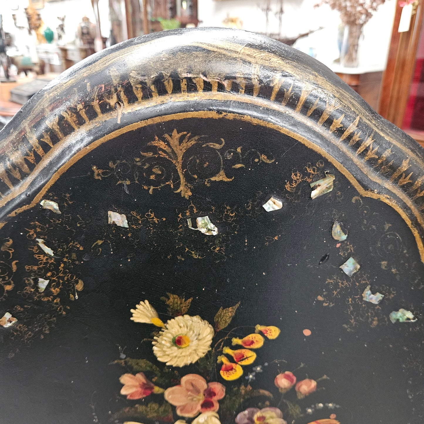 Victorian Tilt Top Paper Mache Inlaid & Hand Painted Table