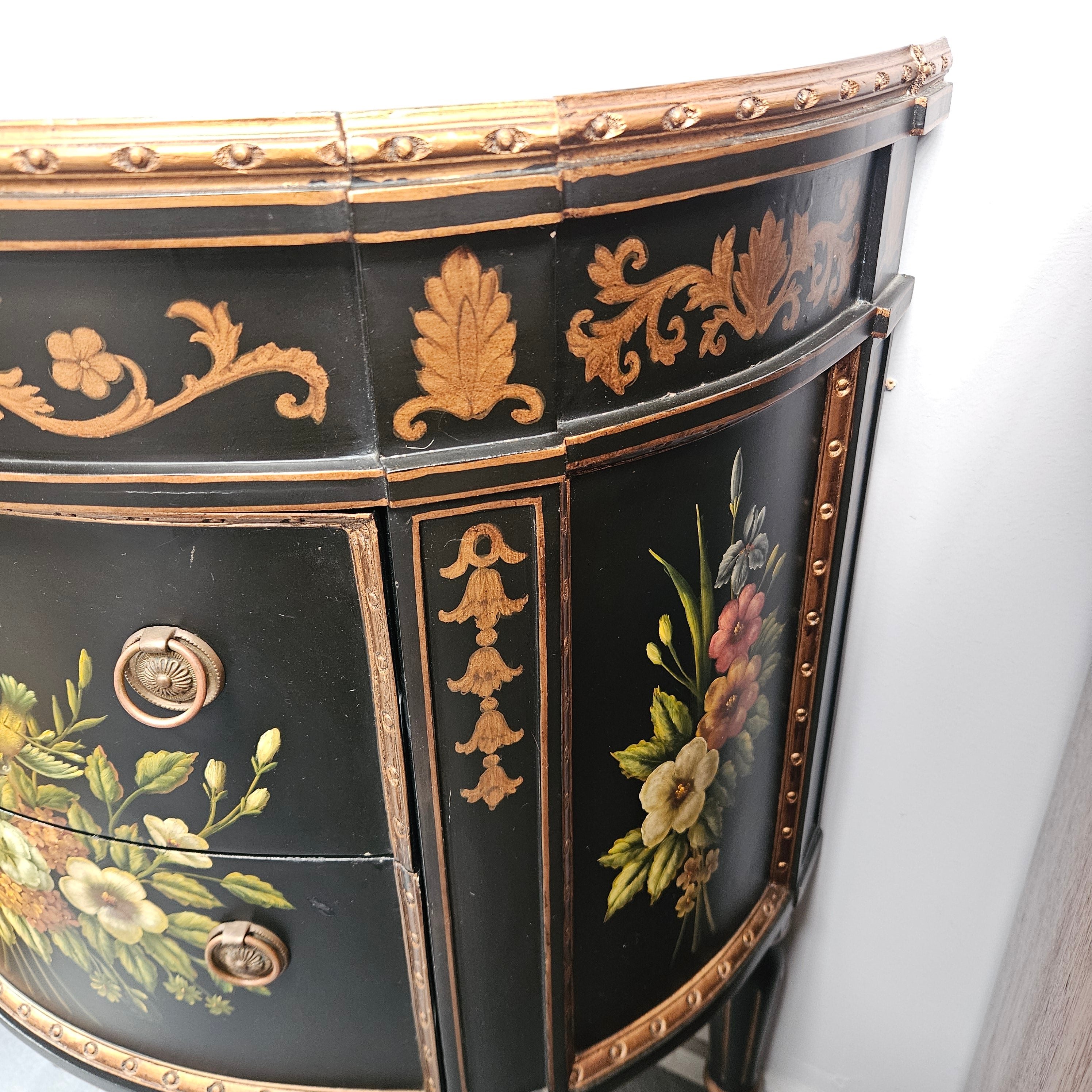 French Style Ebonised Hand Painted Chest of Drawers | Antique & Vintage | Moonee Ponds Antiques | Australia Wide Delivery