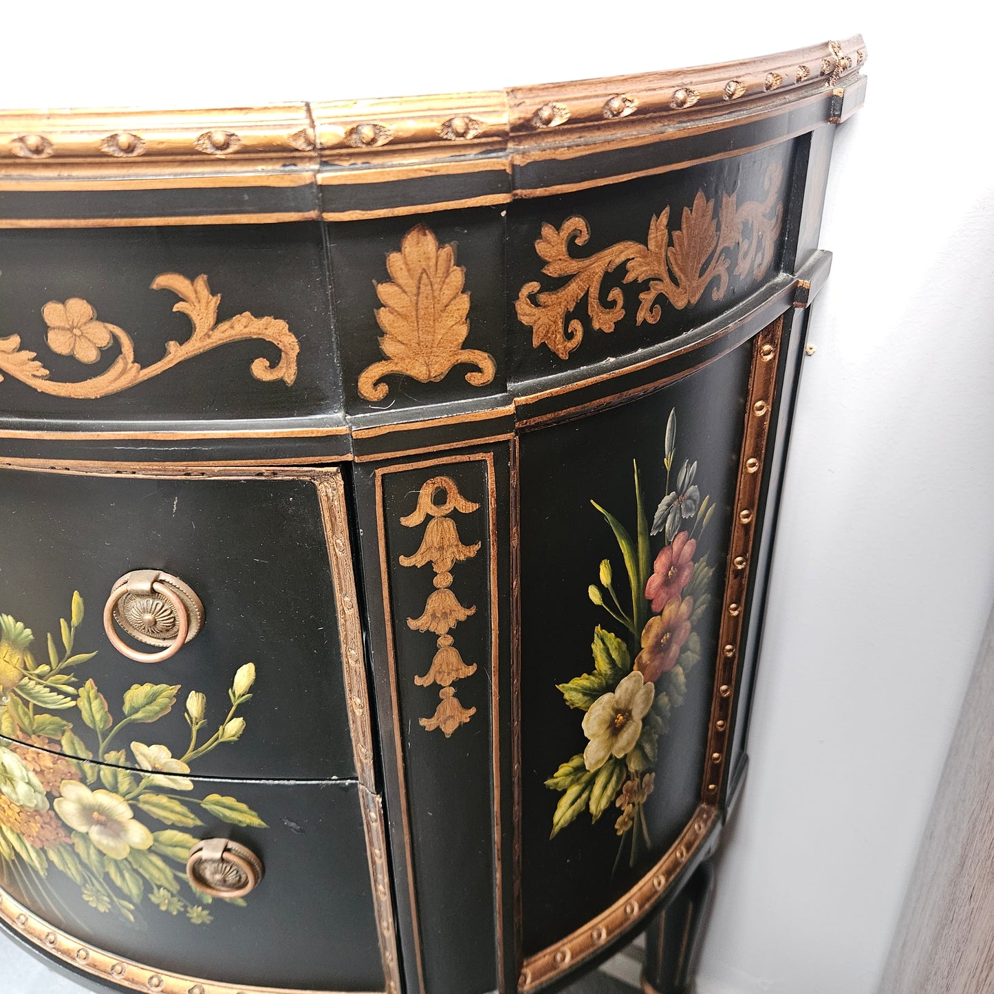 French Style Ebonised Hand Painted Chest of Drawers