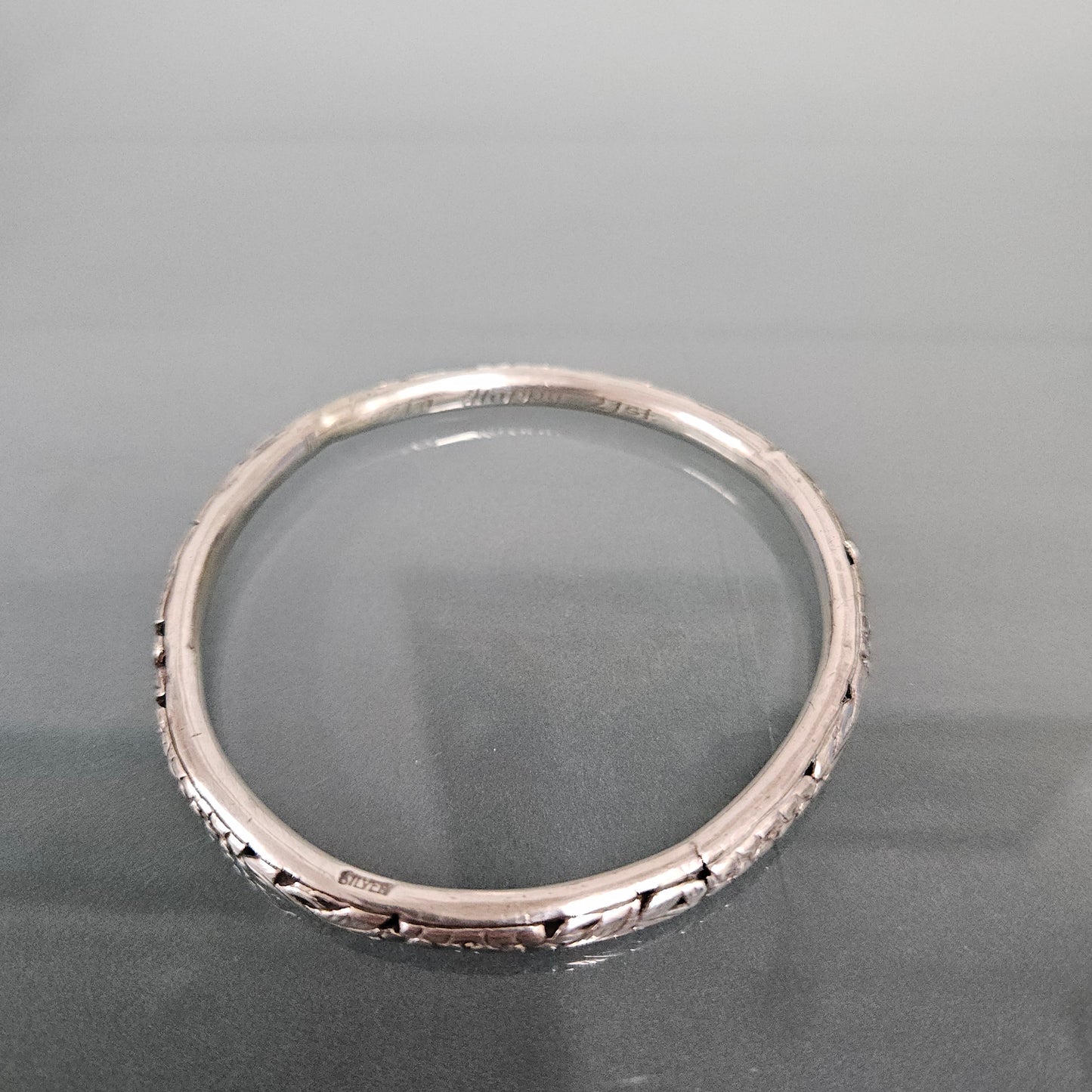 Antique Decorated And Pierced Silver Bangle