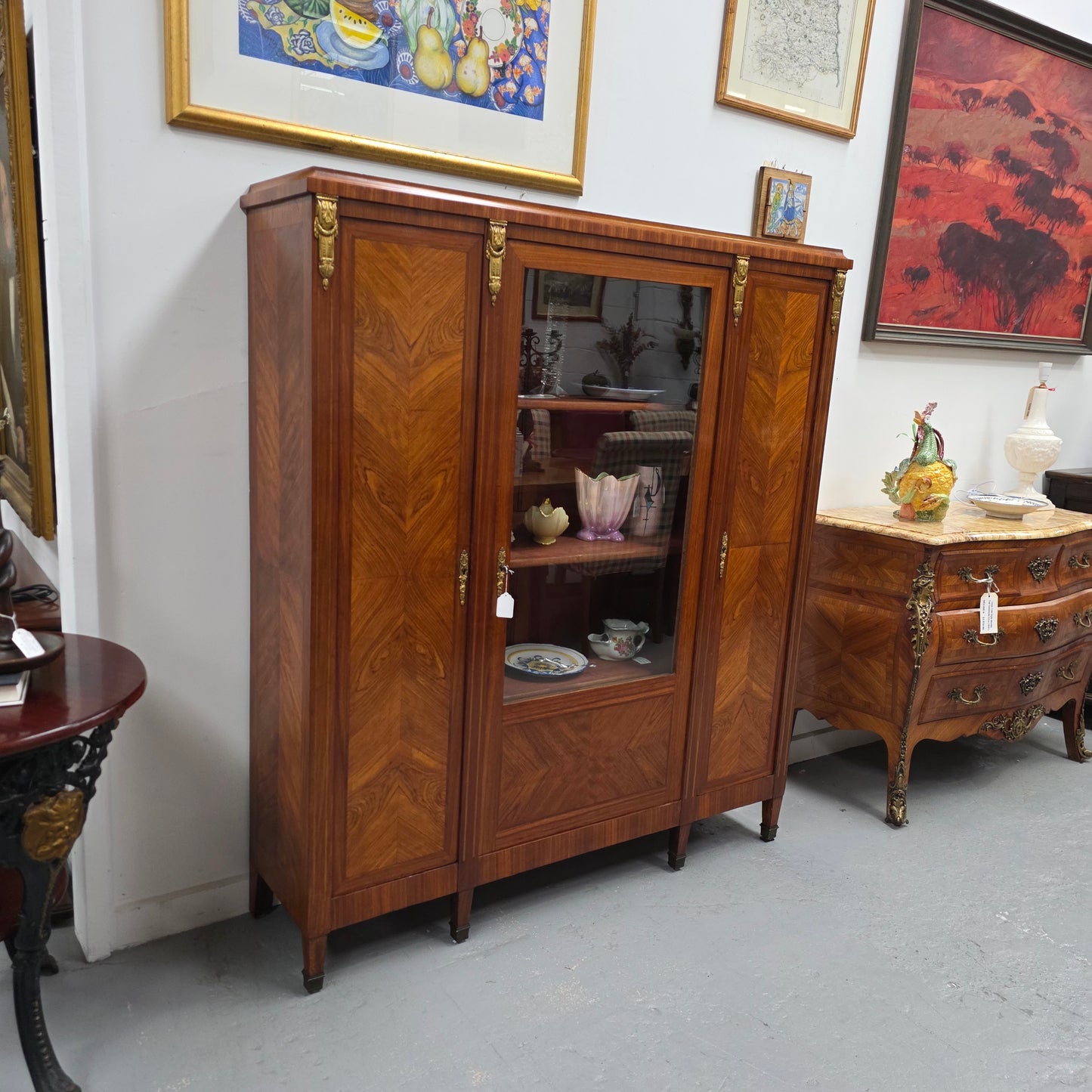 French Walnut Louis 16th Bookcase With Inlay & Ormolu