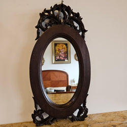 Beautiful Jarrah Carved Oval Wall Mirror | Antique & Vintage | Moonee Ponds Antiques | Australia Wide Delivery