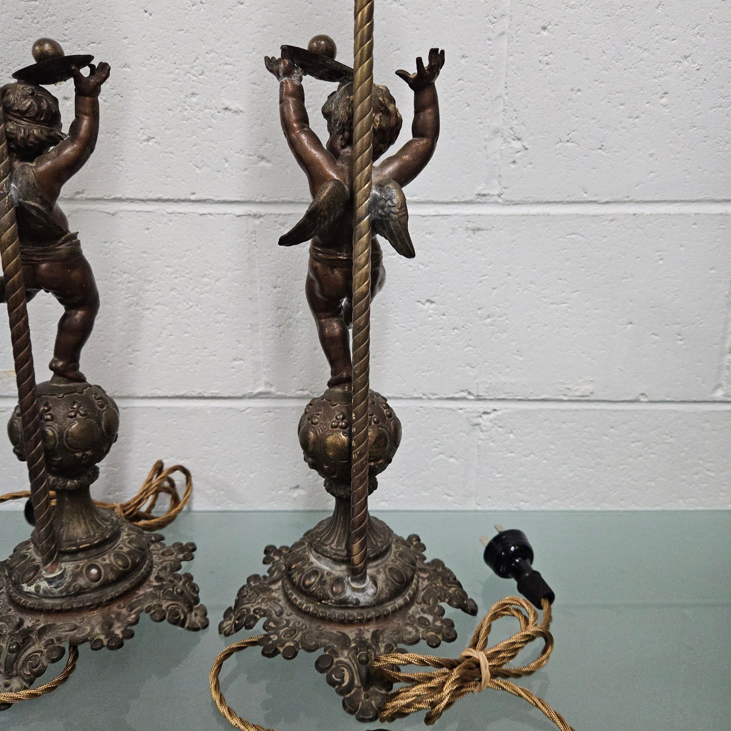 Antique Pair of Decorative Cherub Table Lamps