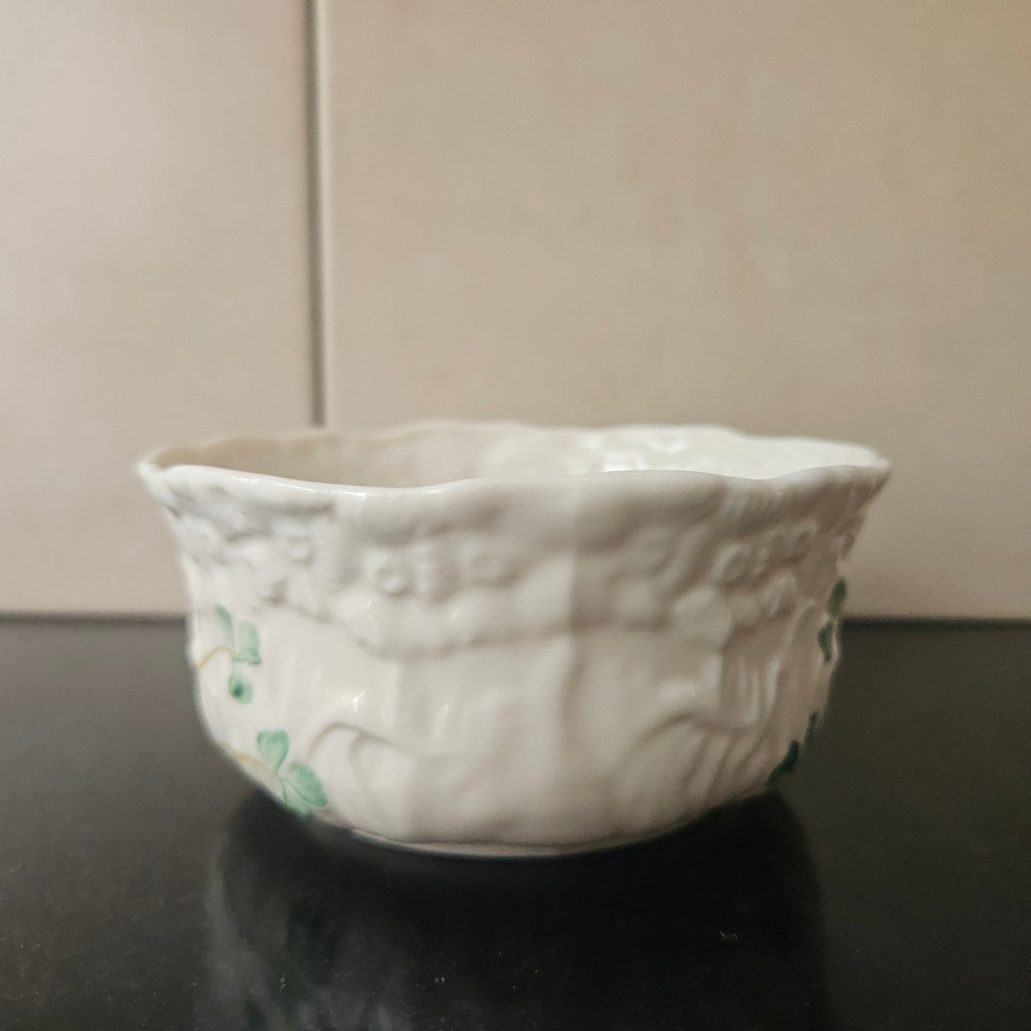 Belleek Bowl With Shamrock Pattern