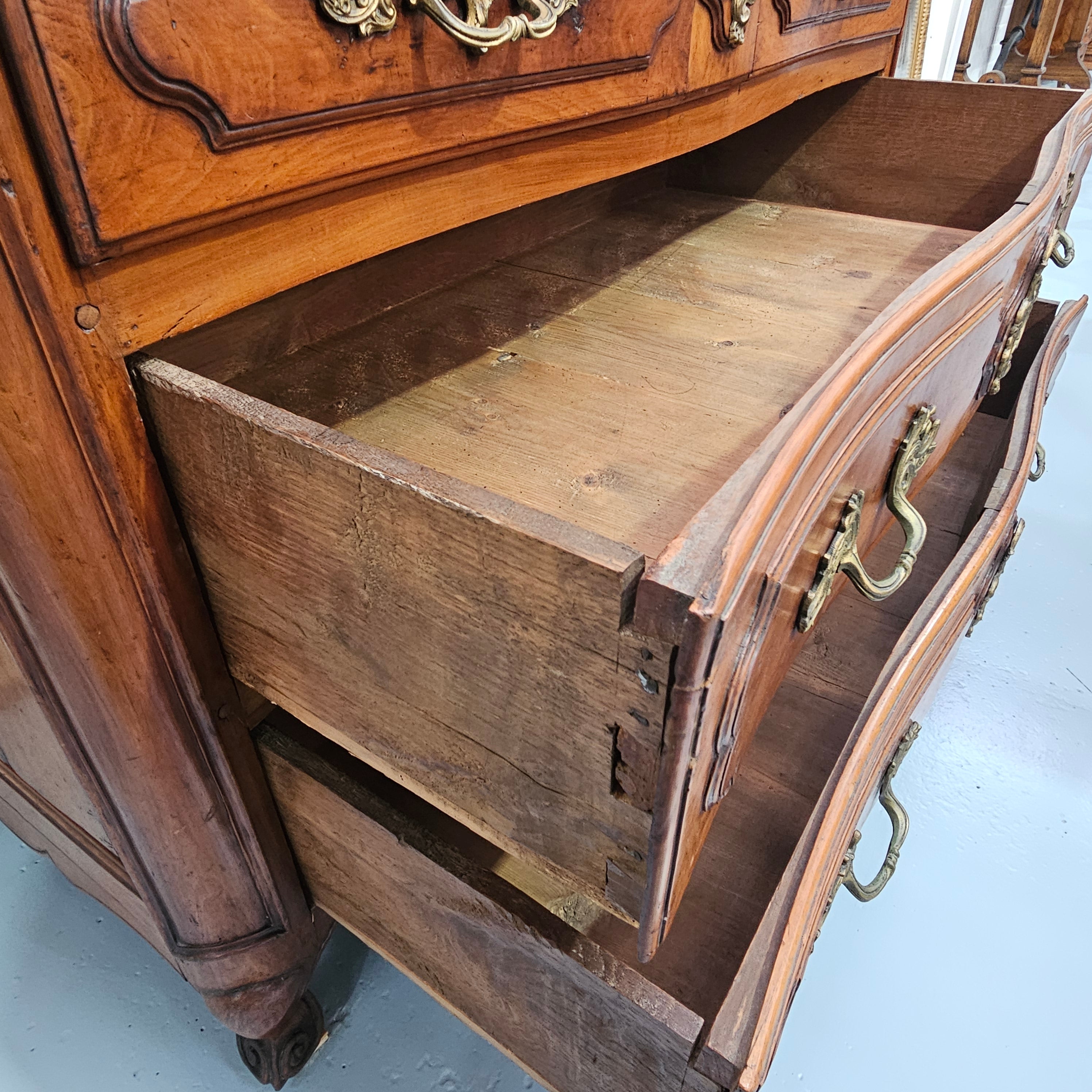 Fruitwood commode — drawer side and corner joinery